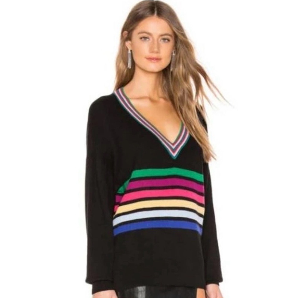 Lovers + Friends rainbow stripe oversized V-neck sweater - Small - NWT